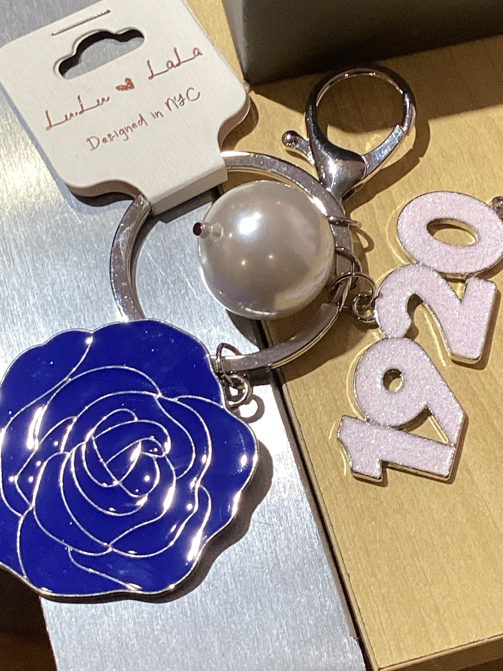 Blue Rose Pearl Keychain Bag Charm‎ by